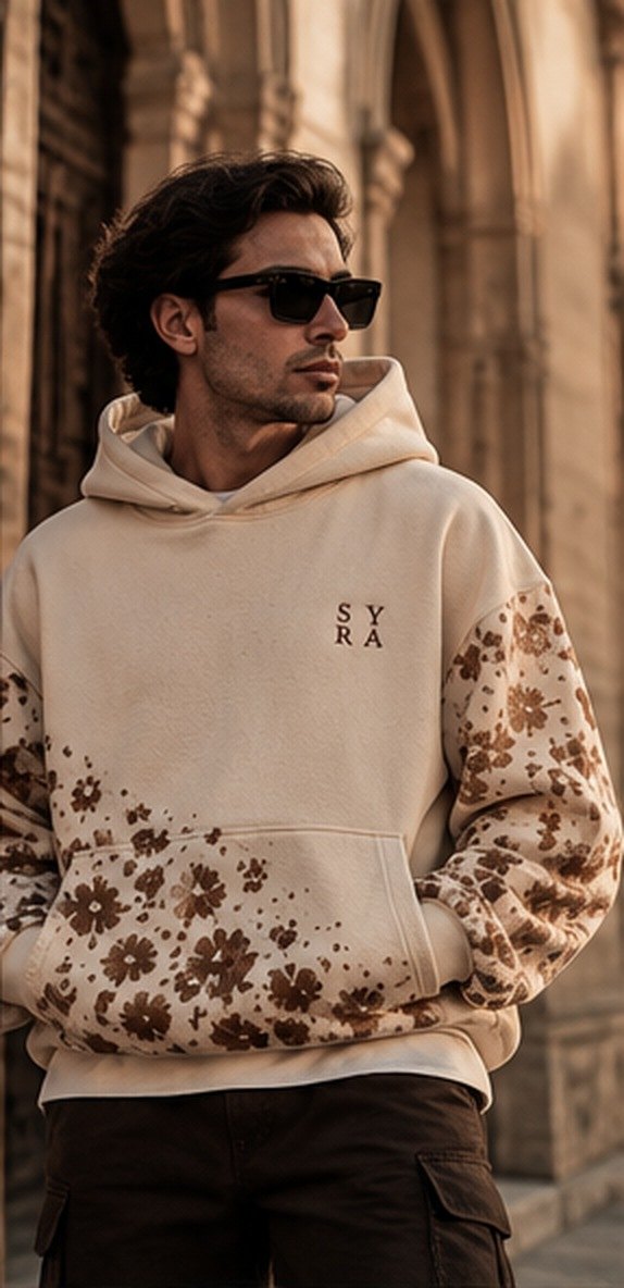 Hoodie MUSTAHIL Crème, porté, de face