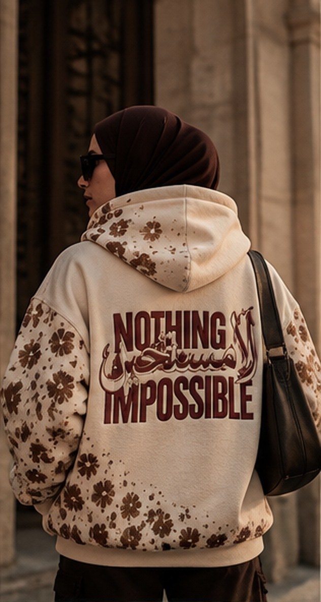 Hoodie MUSTAHIL Crème, porté, de dos