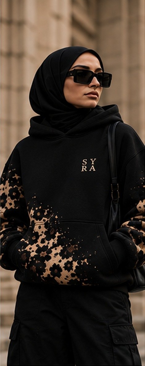 Hoodie MUSTAHIL Noir, porté, de face